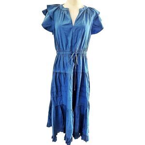Pinch Blue Boho Flutter Sleeve Tieted Maxi Dress Size Medium